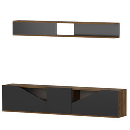 Hanah Home Mueble de TV Nogal y Negro con Estante de Pared